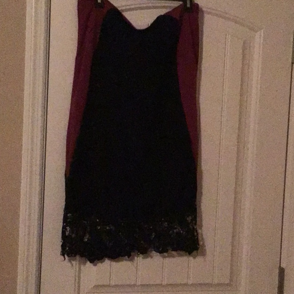 Burgundy and black lace skirt